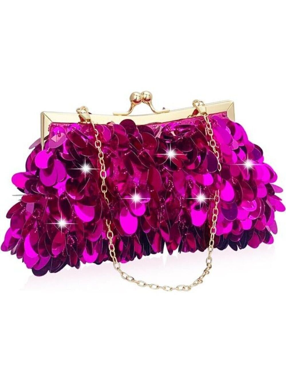 Hot Pink Evening Clutch Purse Sequined Party Handbag Formal